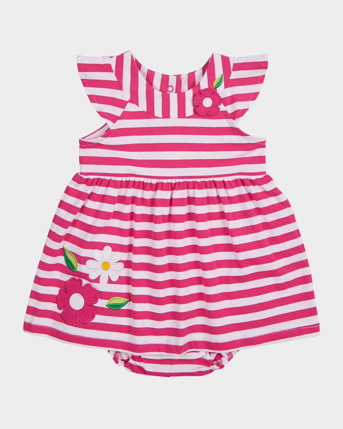 Shop Florence Eiseman Girl's Floral Embroidered Stripe Knit Romper In Fuchsiawhite