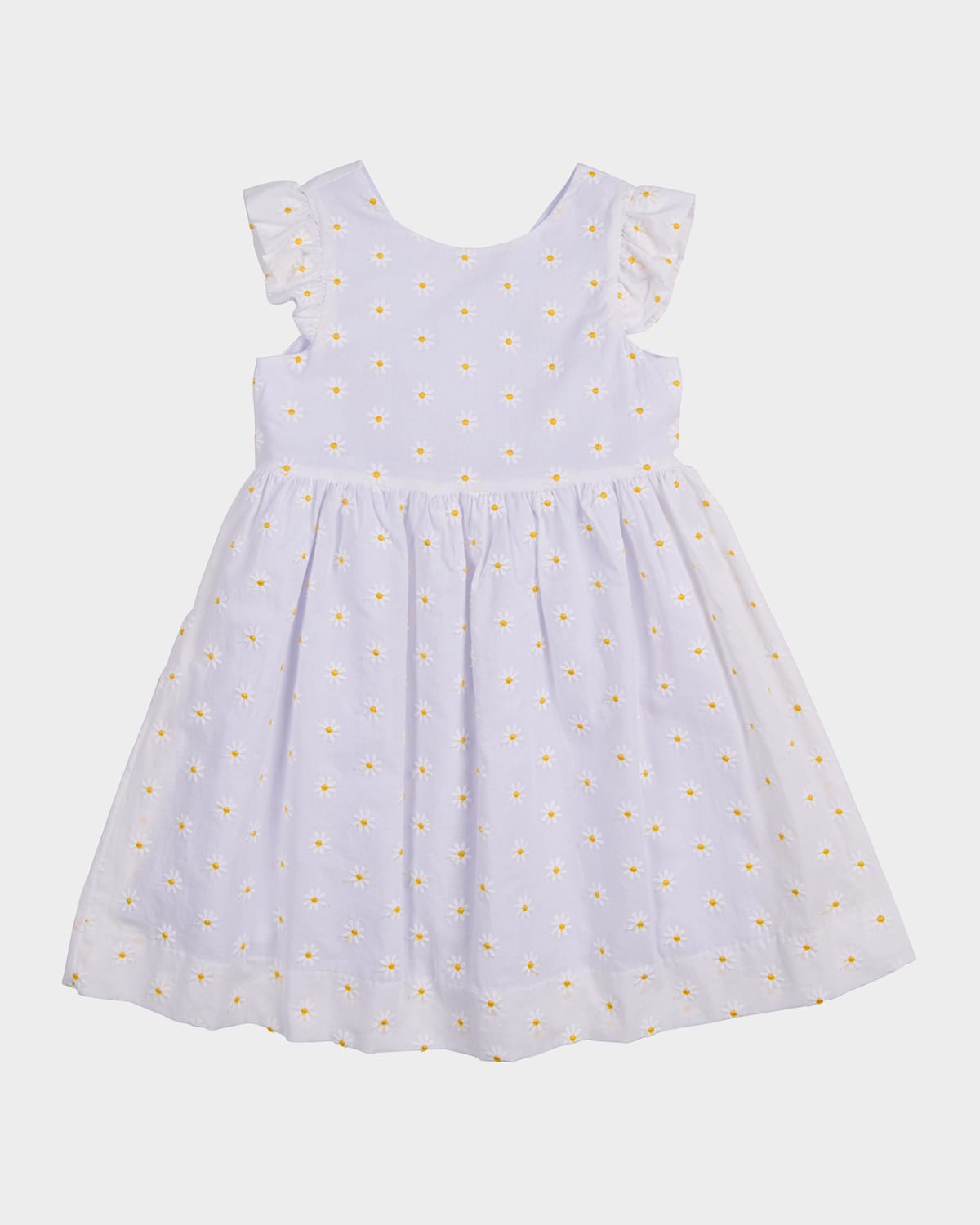FLORENCE EISEMAN GIRL'S EMBROIDERED DAISY FLUTTER-SLEEVE DRESS 