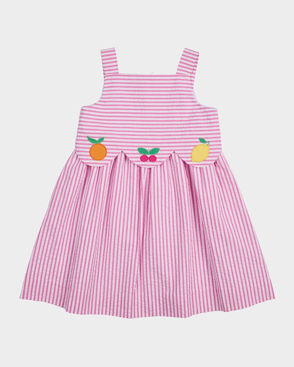 Shop Florence Eiseman Girl's Fruit Embroidered Cotton Seersucker Dress In Pinkwhite