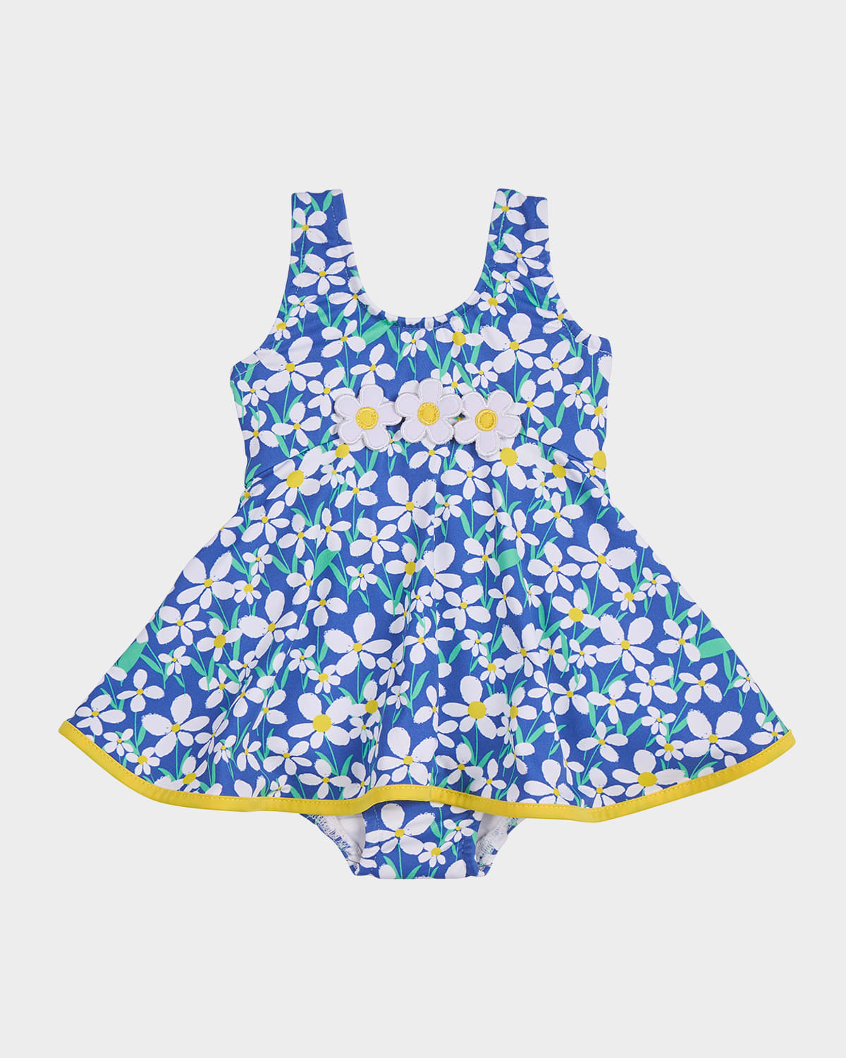 FLORENCE EISEMAN GIRL'S DAISY FLORAL SKIRTED ONE-PIECE SWIMSUIT 
