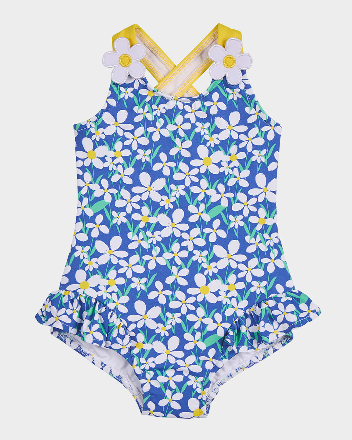 FLORENCE EISEMAN GIRL'S DAISY FLORAL RUFFLED ONE-PIECE SWIMSUIT 