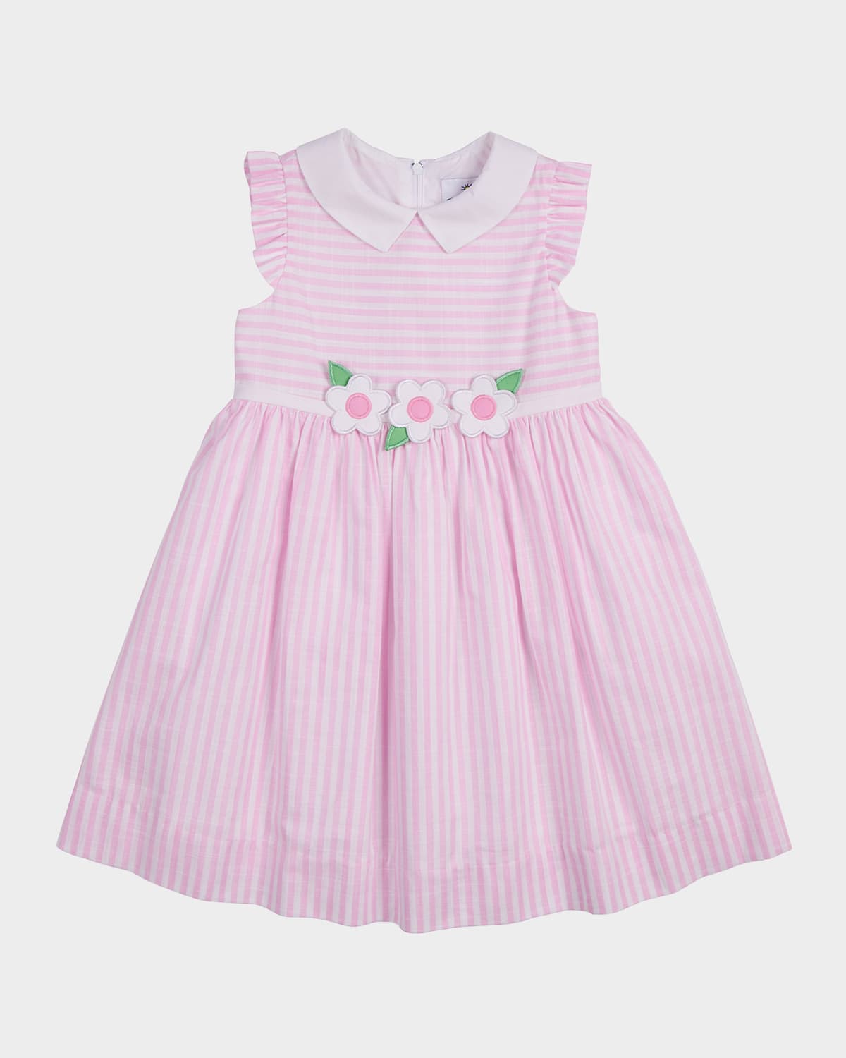 FLORENCE EISEMAN GIRL'S COTTON STRIPE FLORAL EMBROIDERED DRESS 