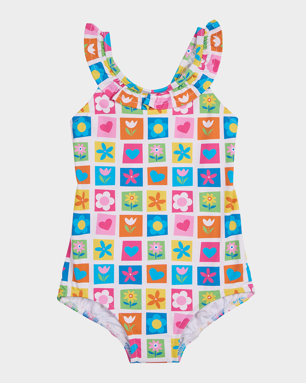 Florence Eiseman Girl's Patchwork Floral-print One-piece Swimsuit In Multi
