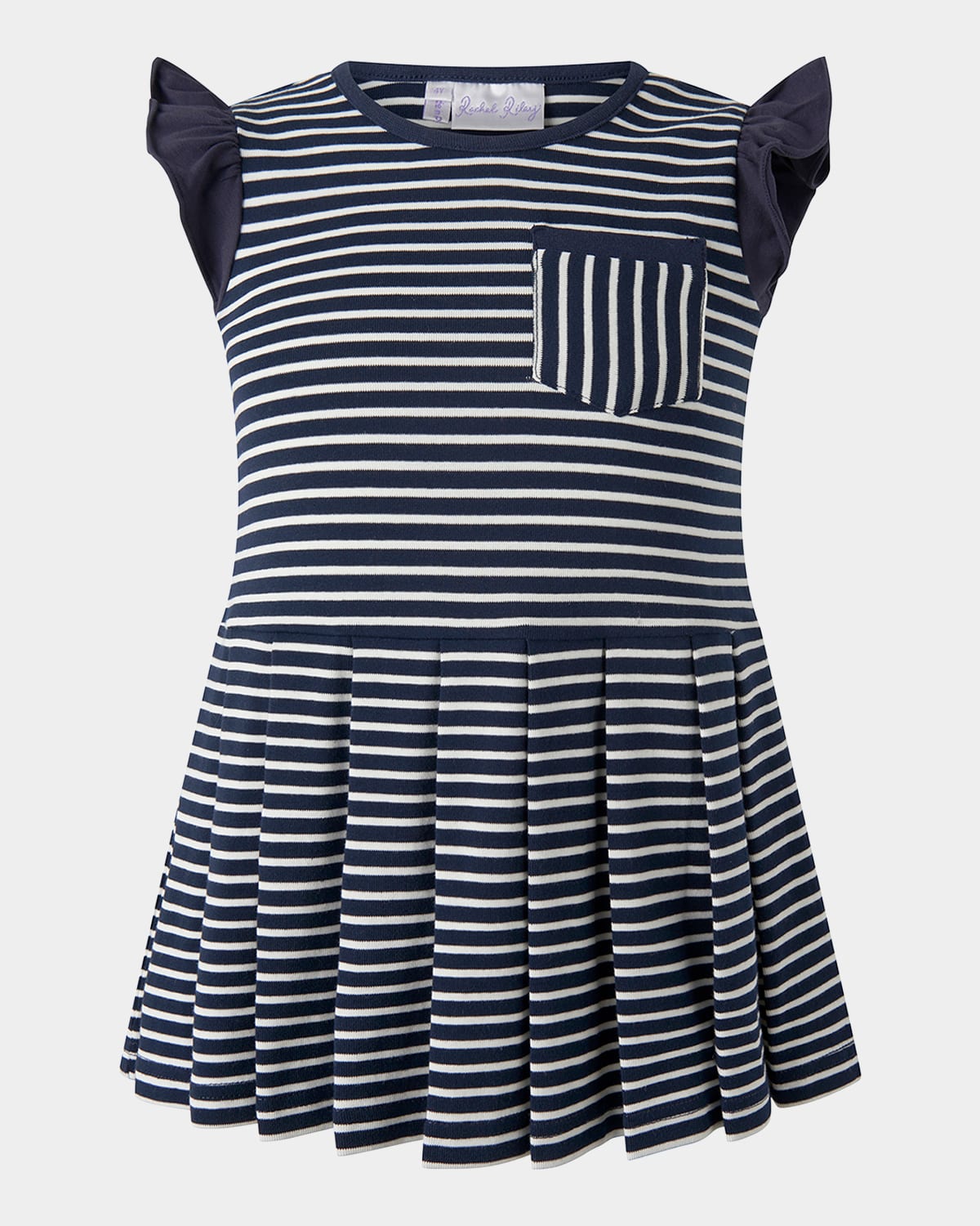 Rachel Riley Girl's Breton Striped Tennis Dress In Navy