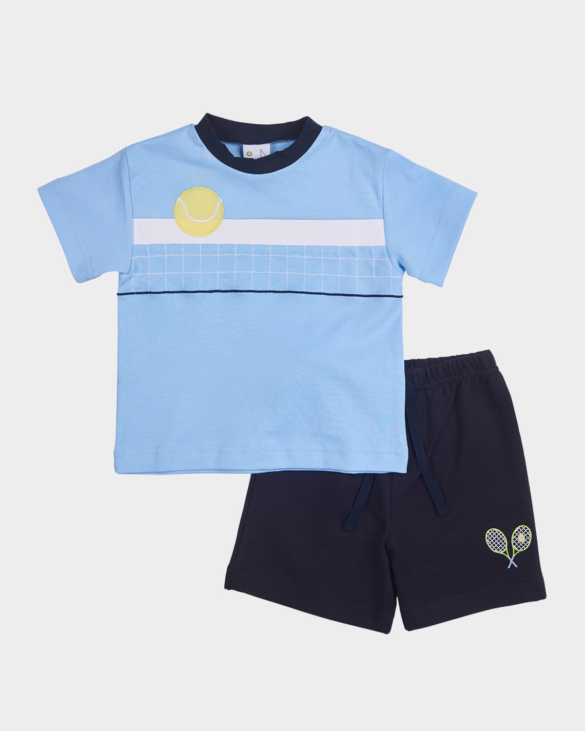 Florence Eiseman Boy's Tennis Ball And Net Shirt And Shorts Set In Blue