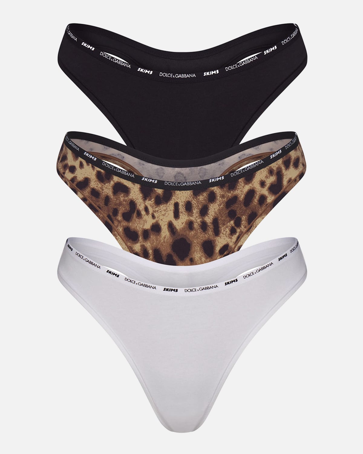 Dolce & Gabbana X Skims Cotton Jersey 3-pack Thongs In Leopard Multi