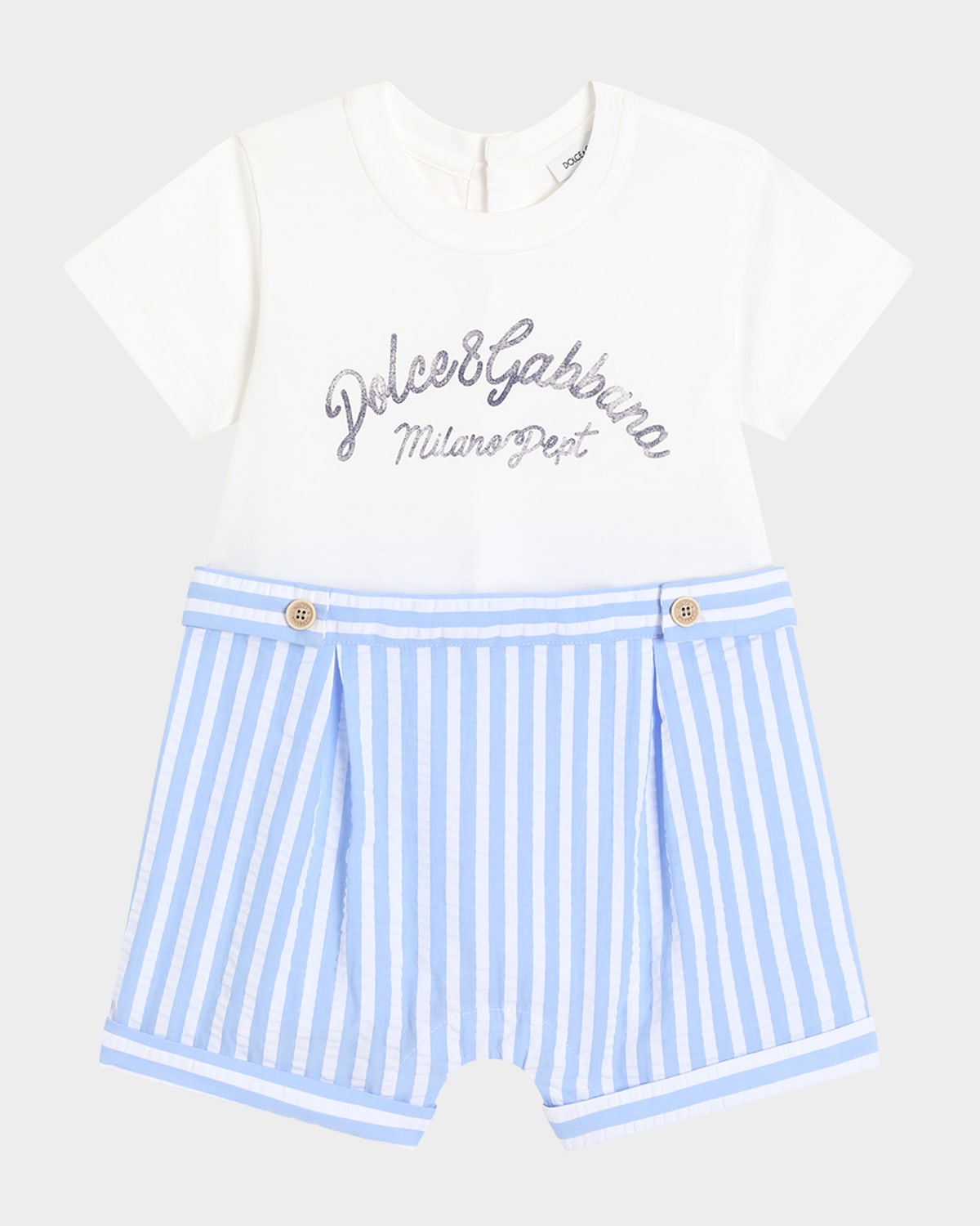 Dolce & Gabbana Boy's Seersucker Logo-print Overalls In Variante Abbinata