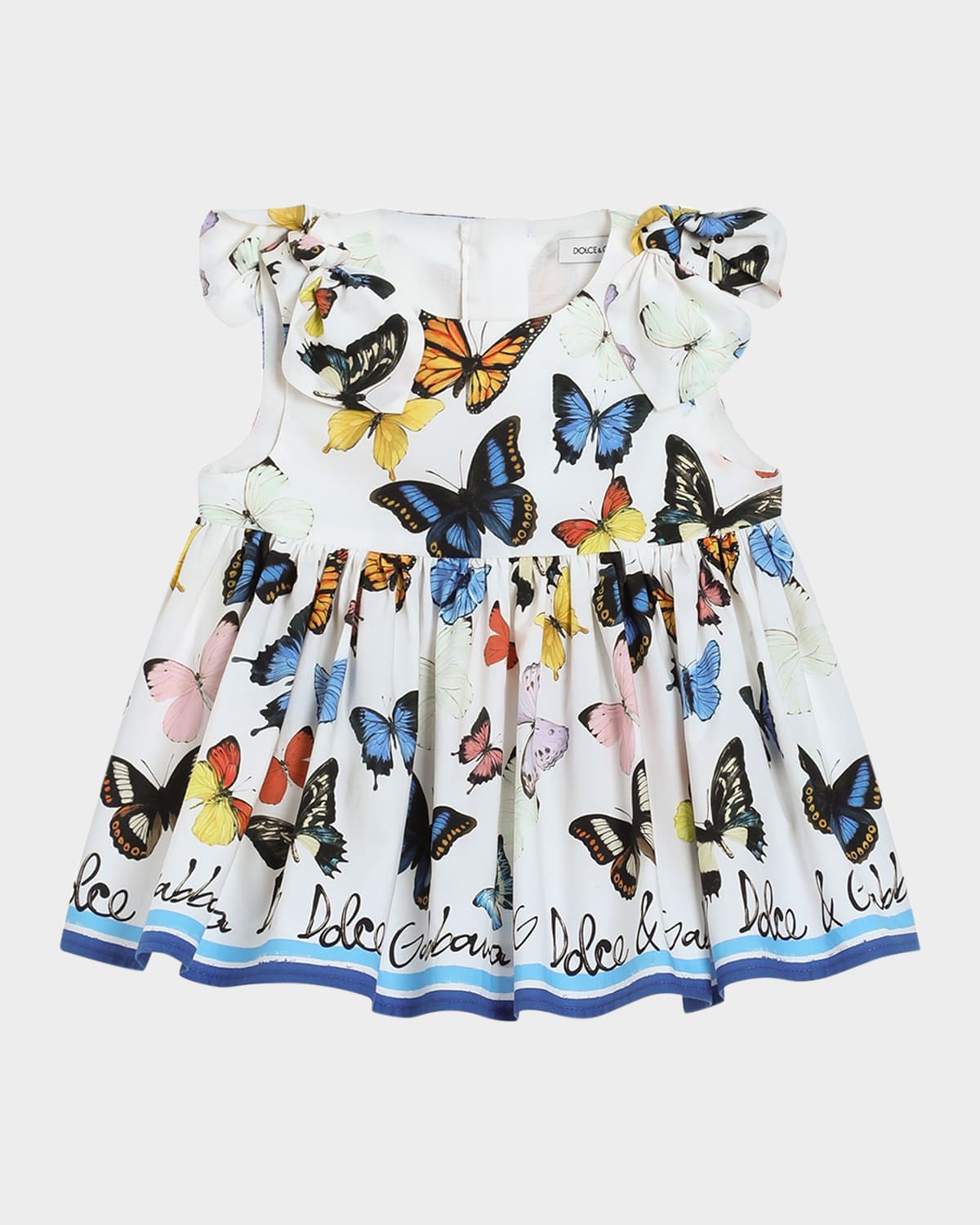 Dolce & Gabbana Girl's Butterfly-print Poplin Dress In Farfalle Borod Blu
