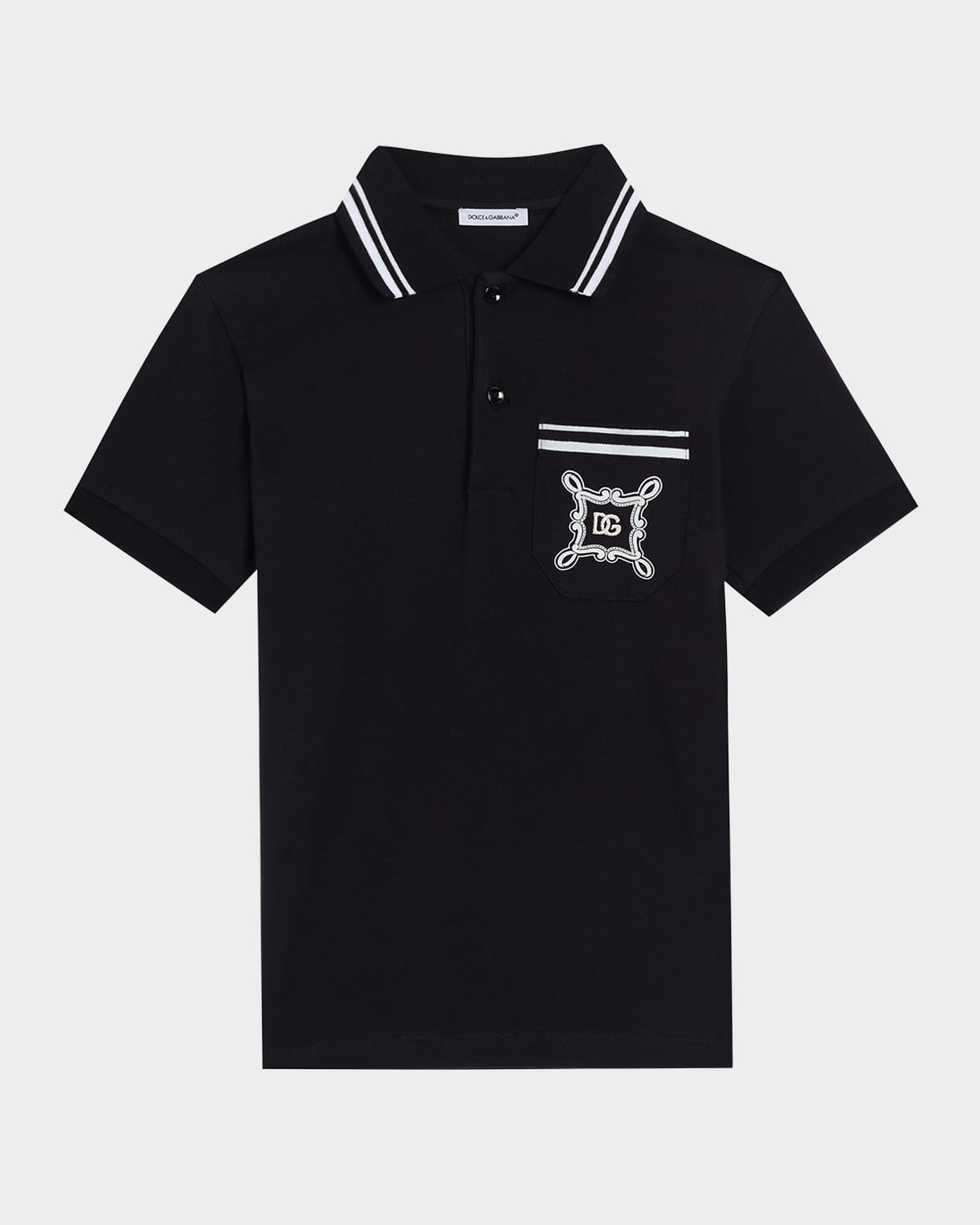 Dolce & Gabbana Boy's Bandana-inspired Logo-print Polo Shirt In Blu Scurissimo