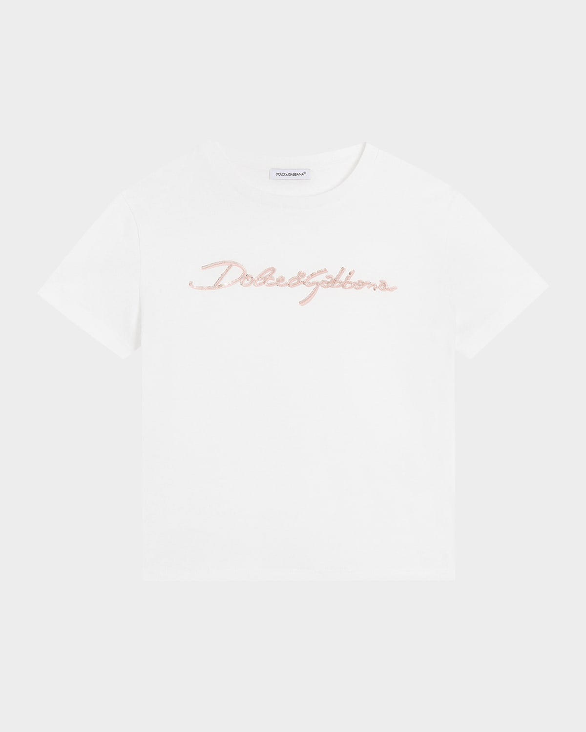Dolce & Gabbana Girl's Logo Script Short-sleeve T-shirt In White