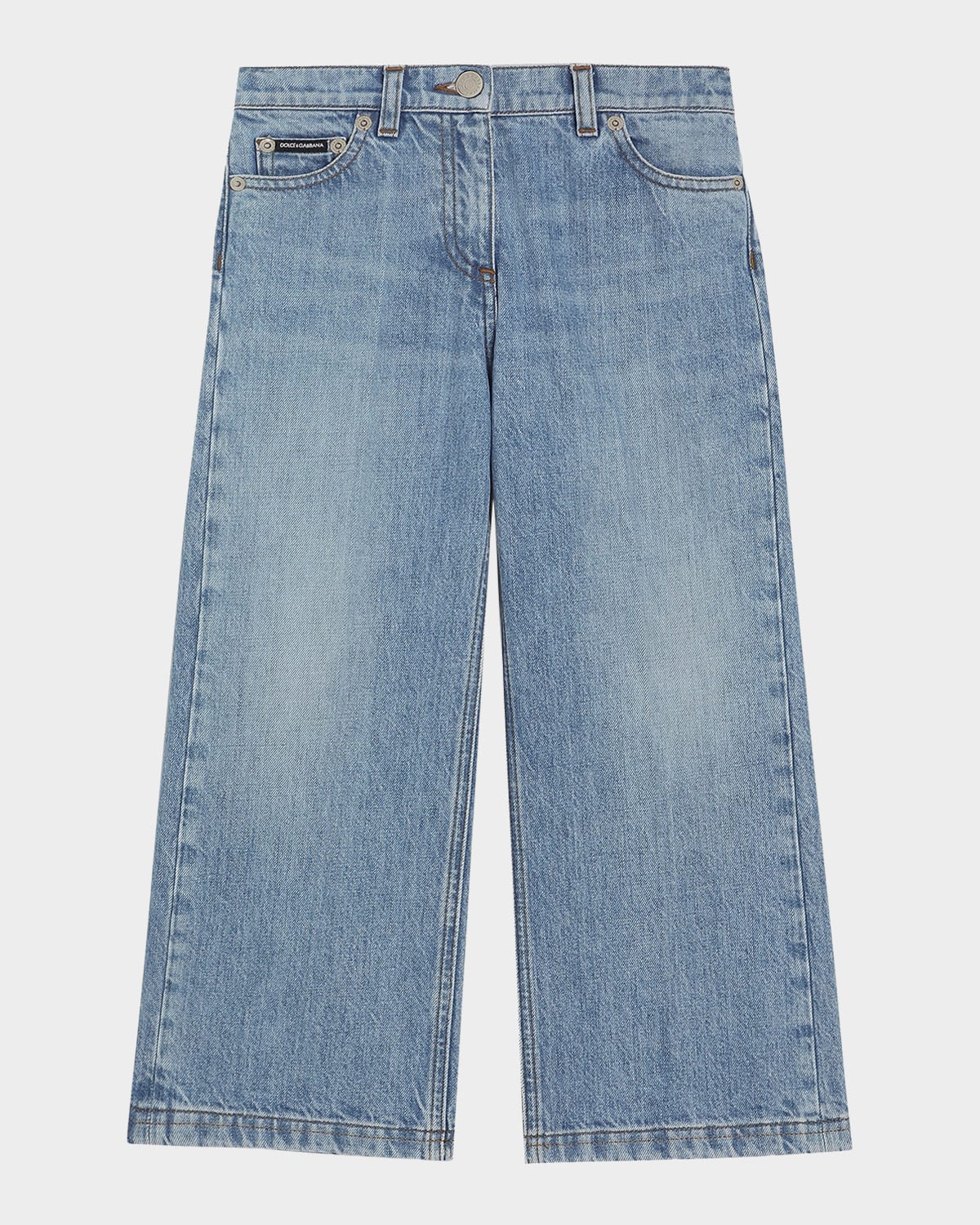 Dolce & Gabbana Girl's Logo-plaque Wide Leg Jeans In Medblue