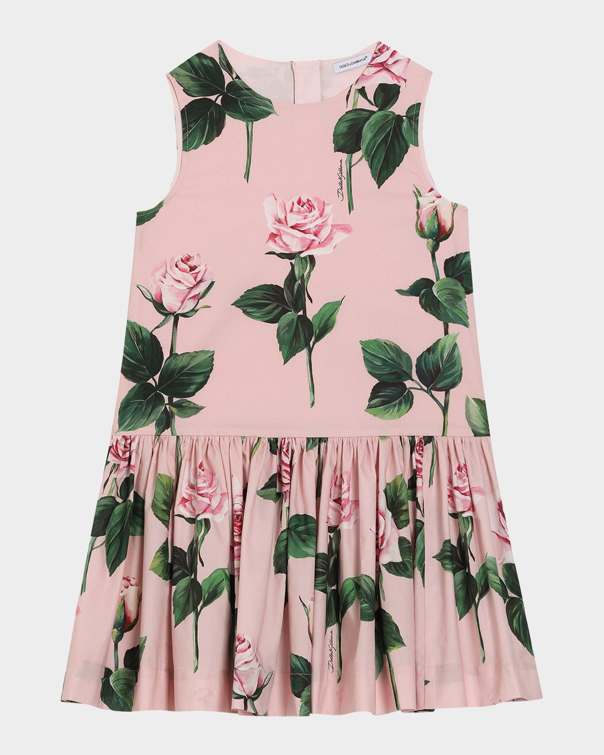 Shop Dolce & Gabbana Girl's Rose-print Sleeveless Dress In Pink Print
