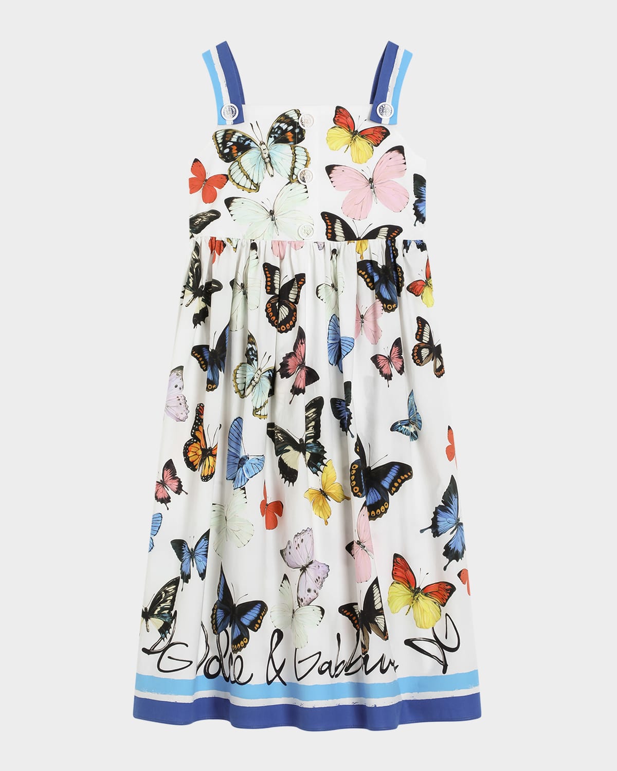 Dolce & Gabbana Poplin Dress With Butterfly Print In White Prnt