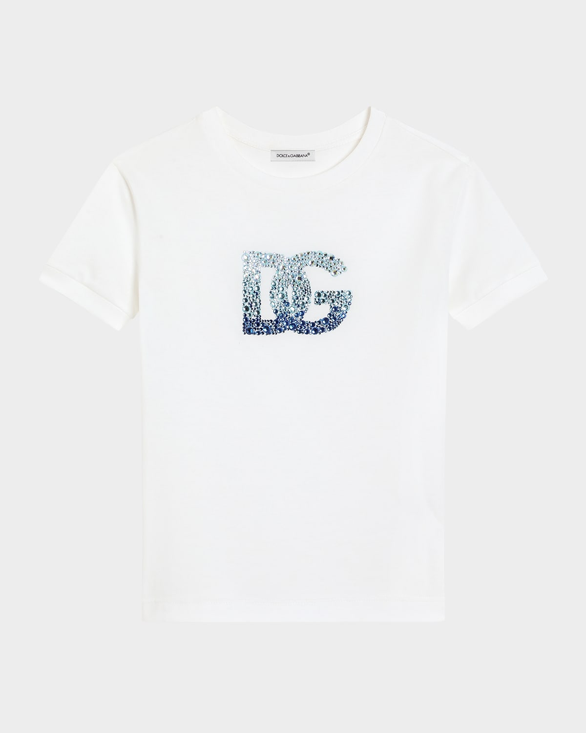 Dolce & Gabbana Girl's Embellished Interlocked Logo-print T-shirt In White