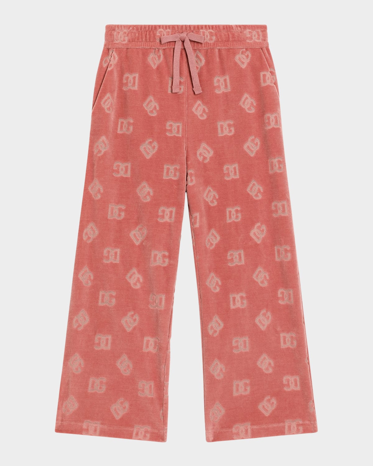 Dolce & Gabbana Girl's Interlocked Logo Velvet Sweatpants In Medpink