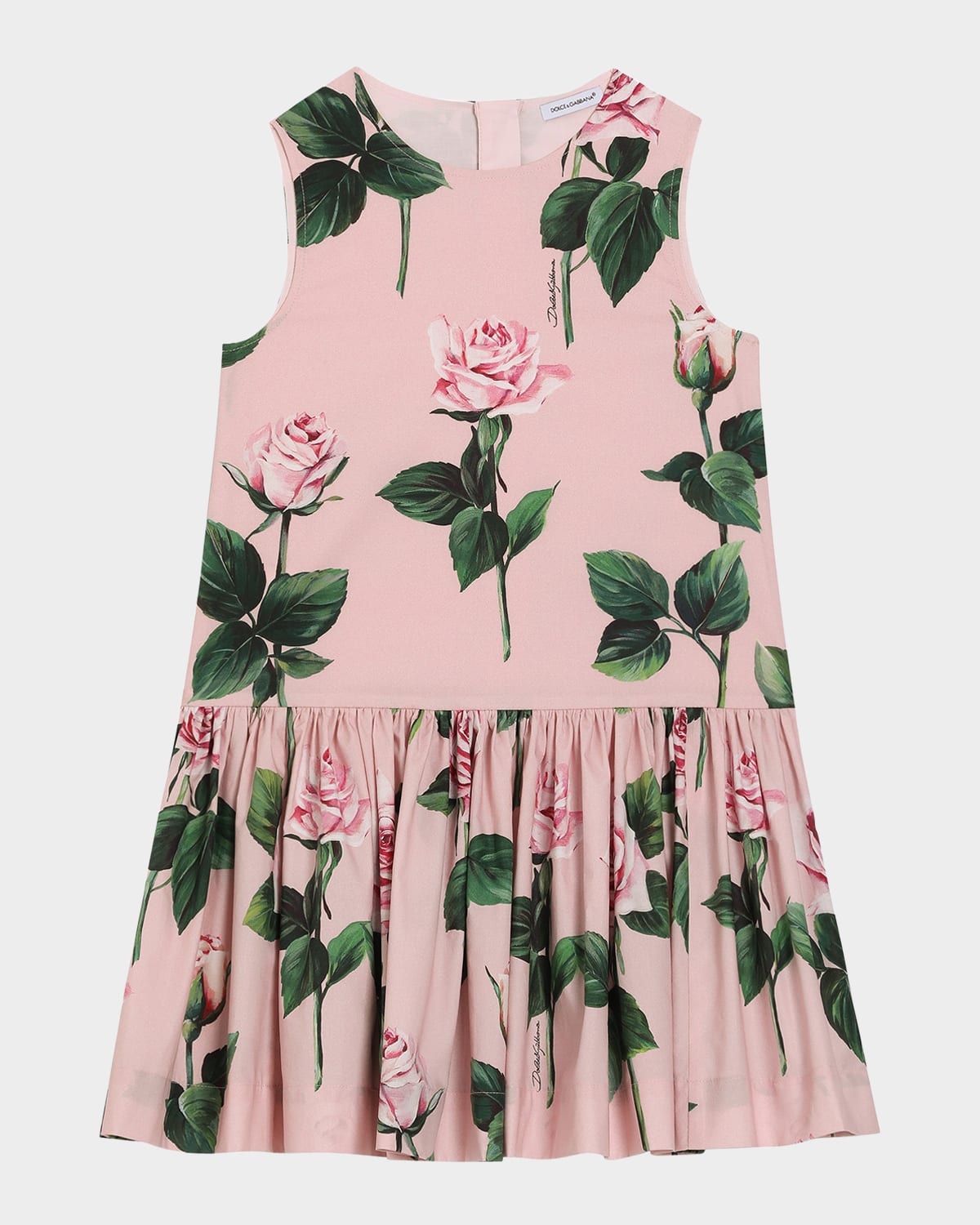 Shop Dolce & Gabbana Girl's Rose-print Sleeveless Dress In Pink Print