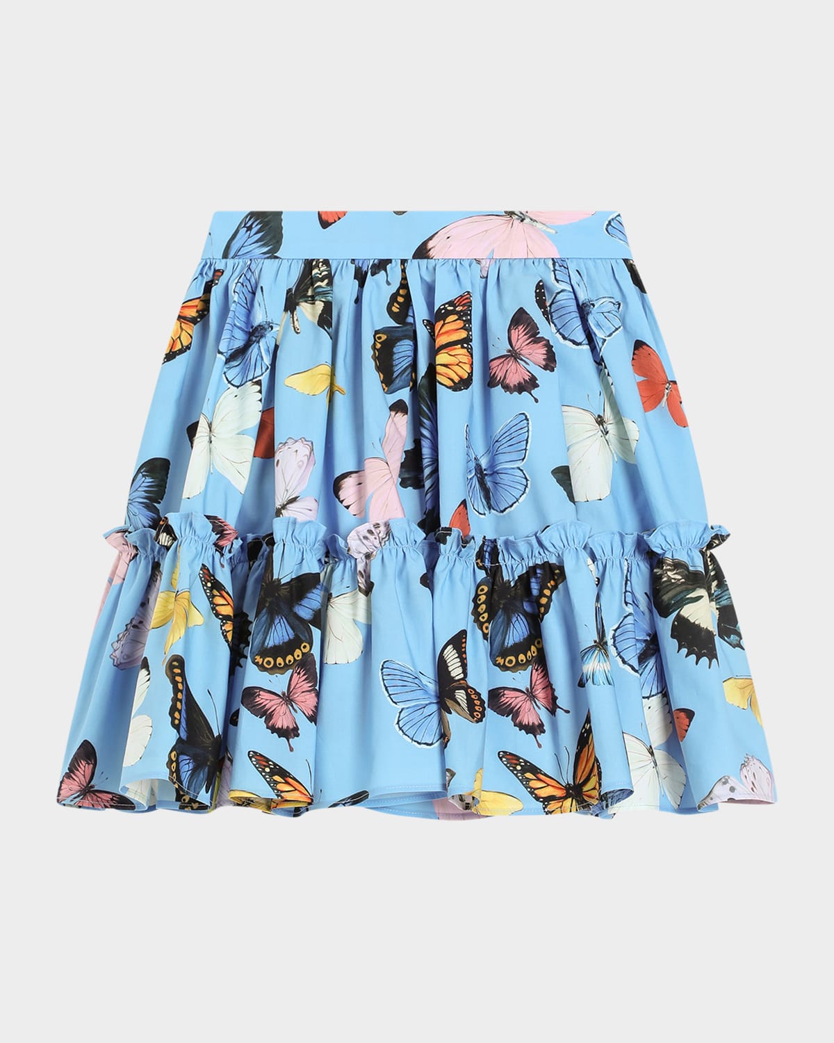 Dolce & Gabbana Girl's Flounced Butterfly-print Skirt In Ltblueprnt
