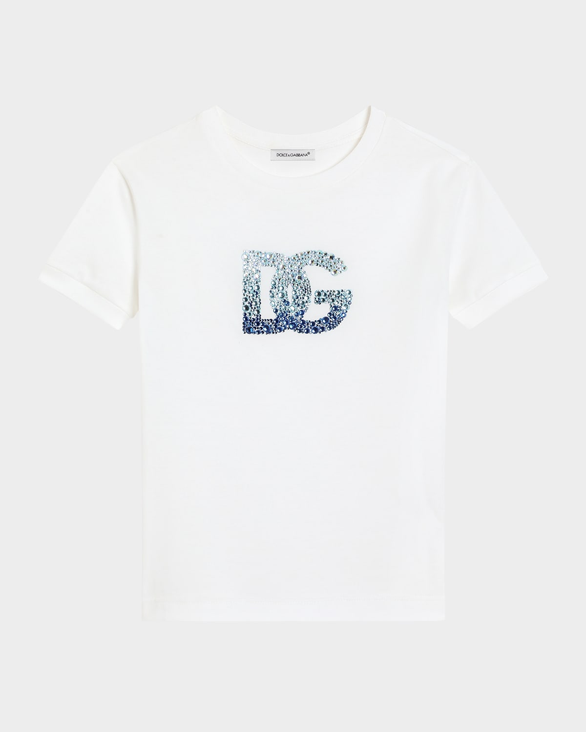 Dolce & Gabbana Girl's Embellished Interlocked Logo-print T-shirt In White