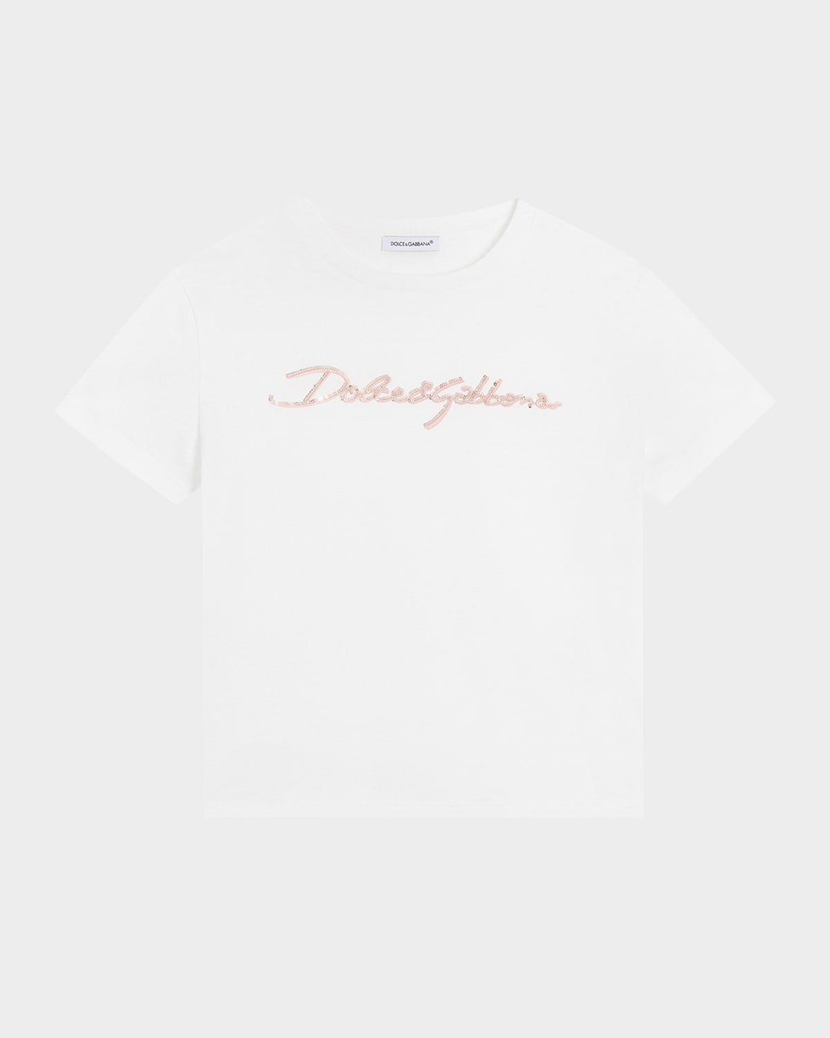 Dolce & Gabbana Girl's Logo Script Short-sleeve T-shirt In White