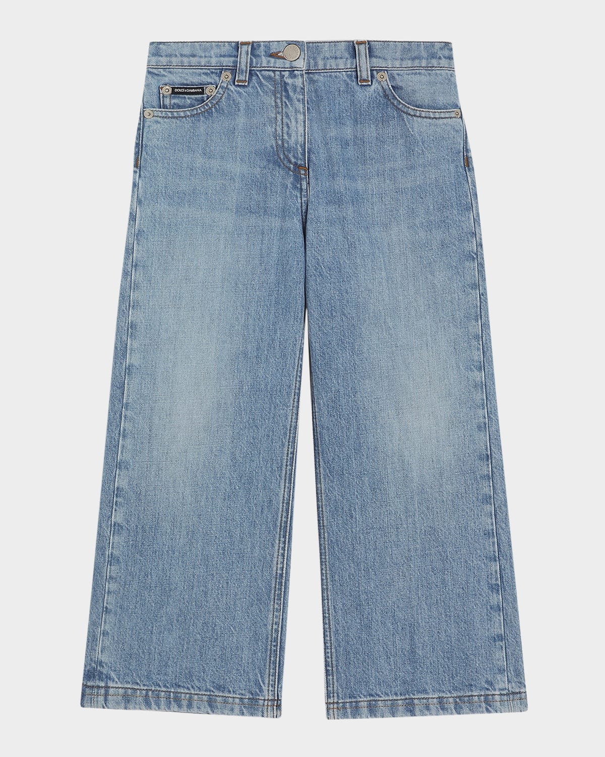 Dolce & Gabbana Girl's Logo-plaque Wide Leg Jeans In Medblue