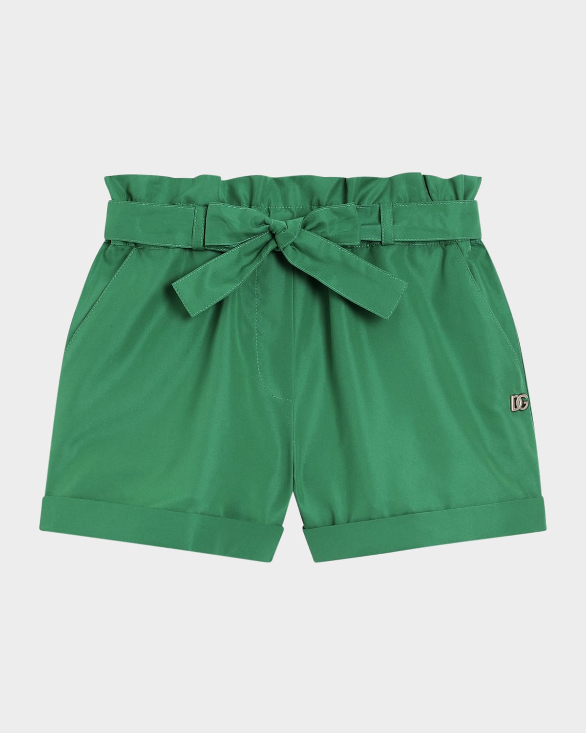 Dolce & Gabbana Girl's Logo-plaque Belted Shorts In Brgtgreen