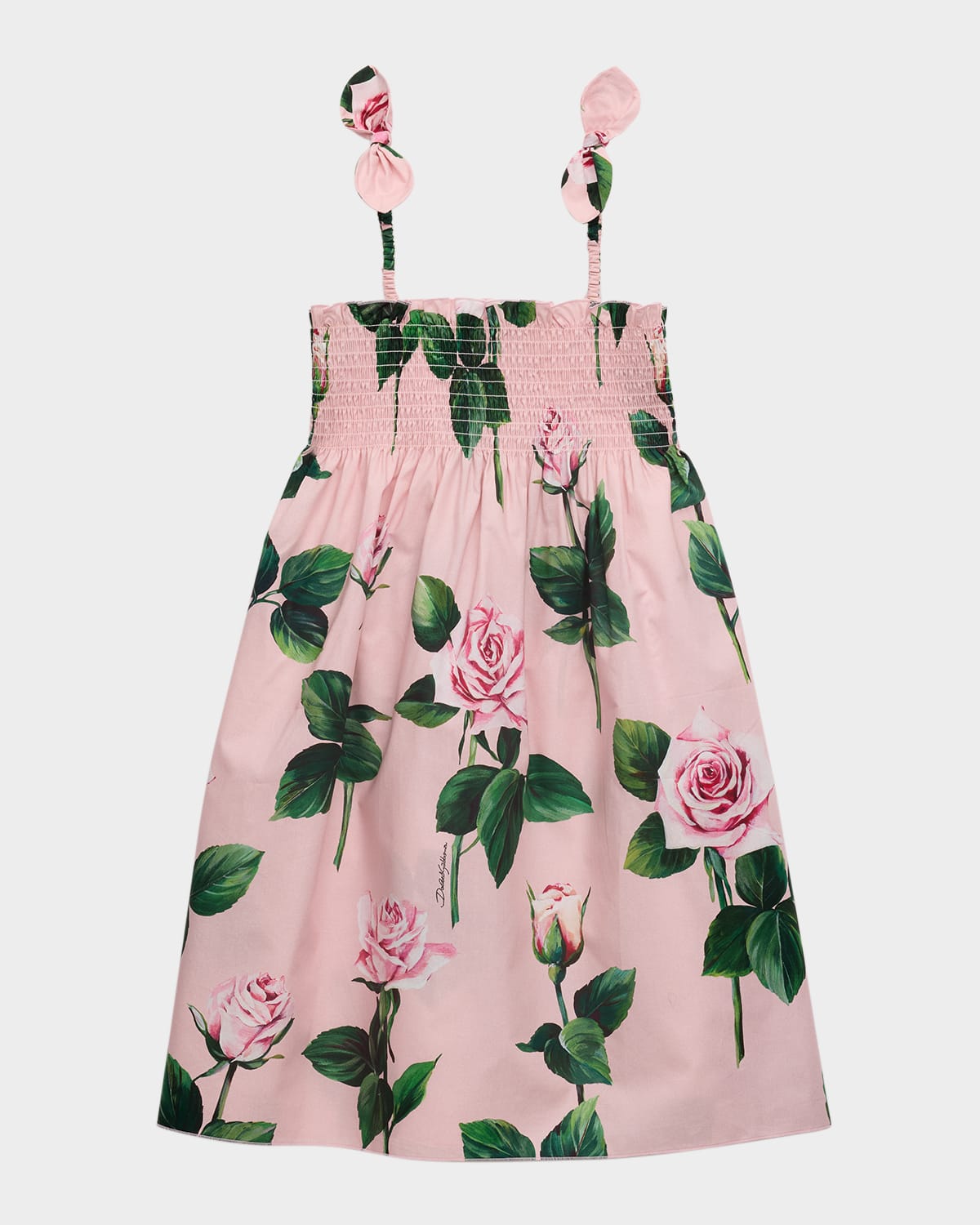 Shop Dolce & Gabbana Girl's Rose-print Smocked Sundress In Pink Print