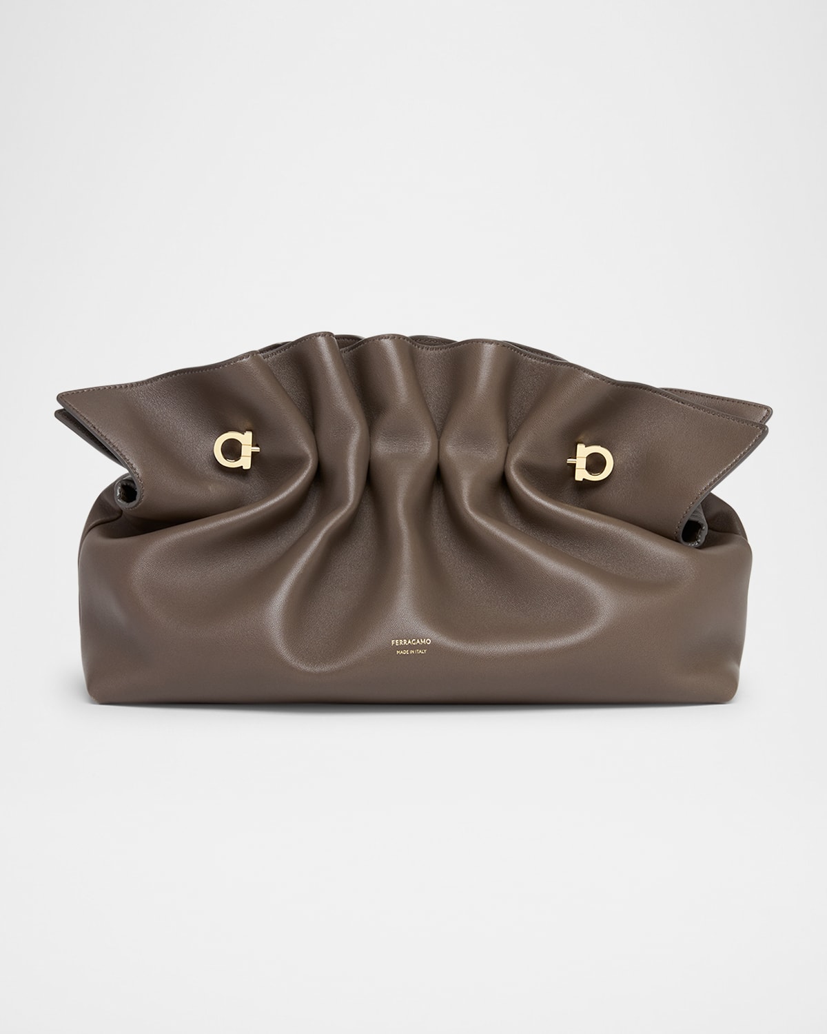 Ferragamo Piercing Medium Ruched Leather Shoulder Bag In Concrete