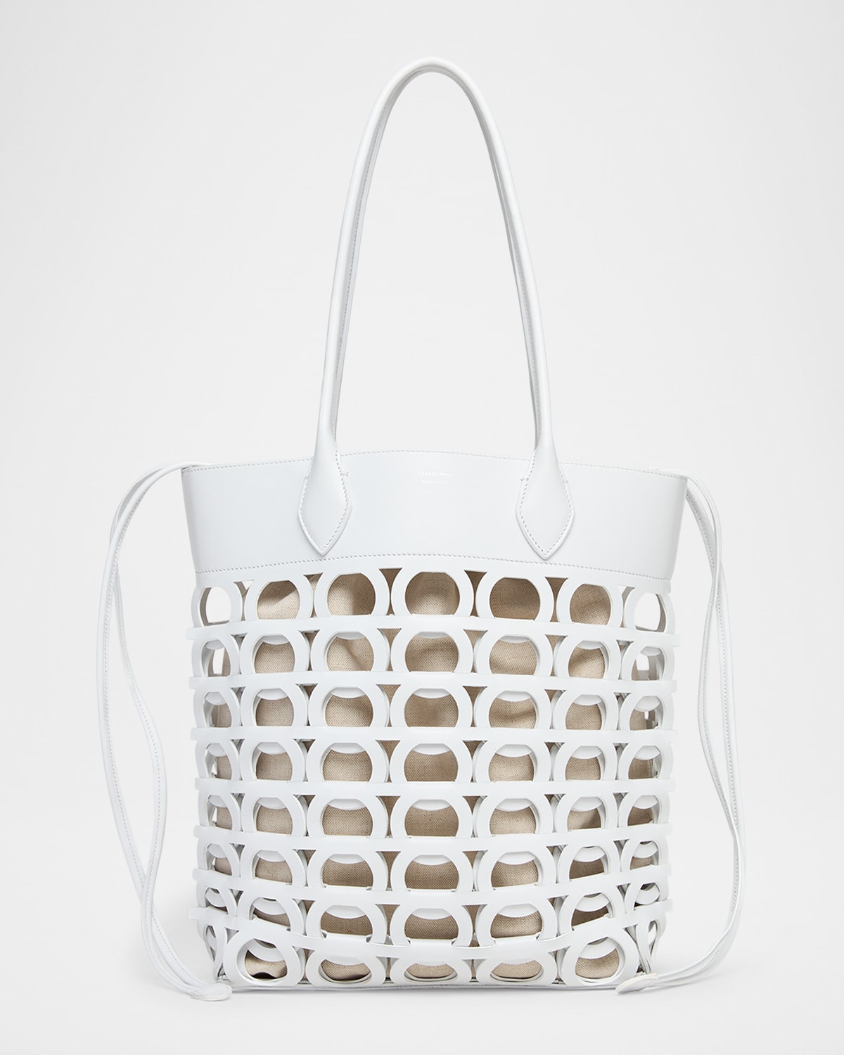 Ferragamo Small Gancini Interlock Tote In Optic White
