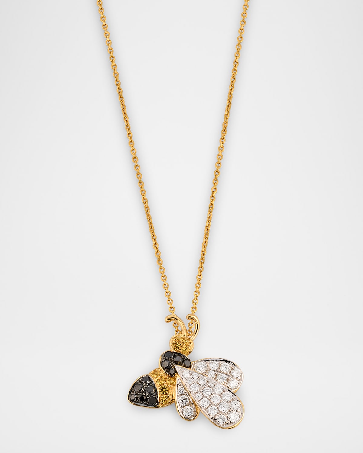 18K Yellow Gold and White Gold Bumble Bee Necklace with Diamonds and Sapphires