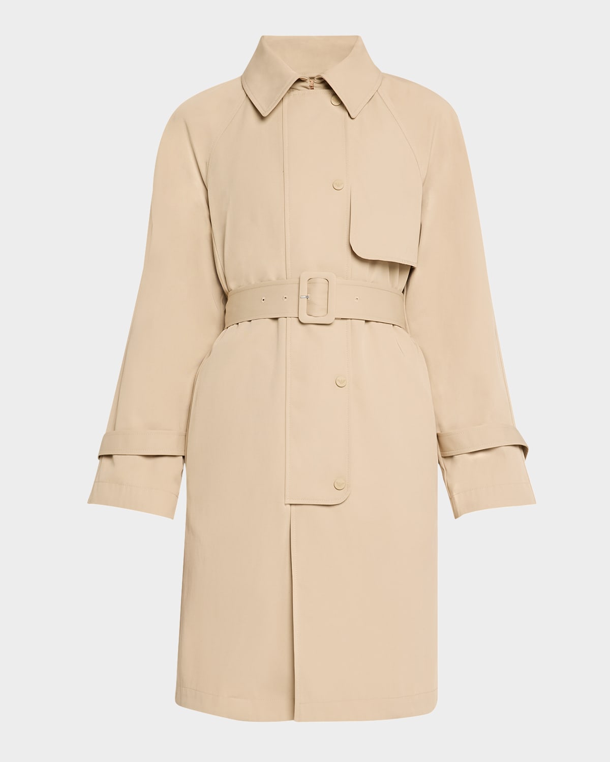 Shop Emporio Armani Belted Technical Cotton Trench Coat In Beige