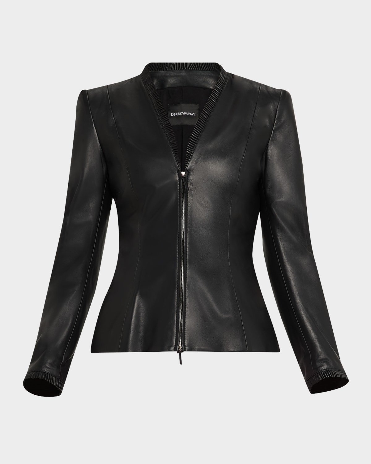 Tailored Zip-Front Nappa Leather Jacket
