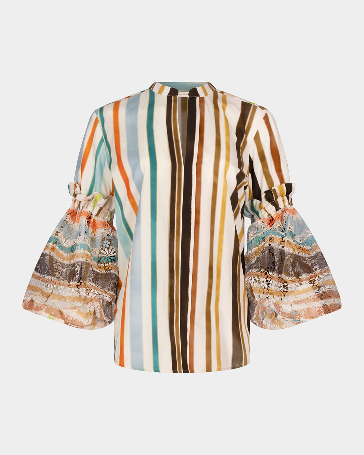 Silvia Tcherassi Nuru Striped Eyelet Puff-sleeve Blouse In Multi Color Stripes