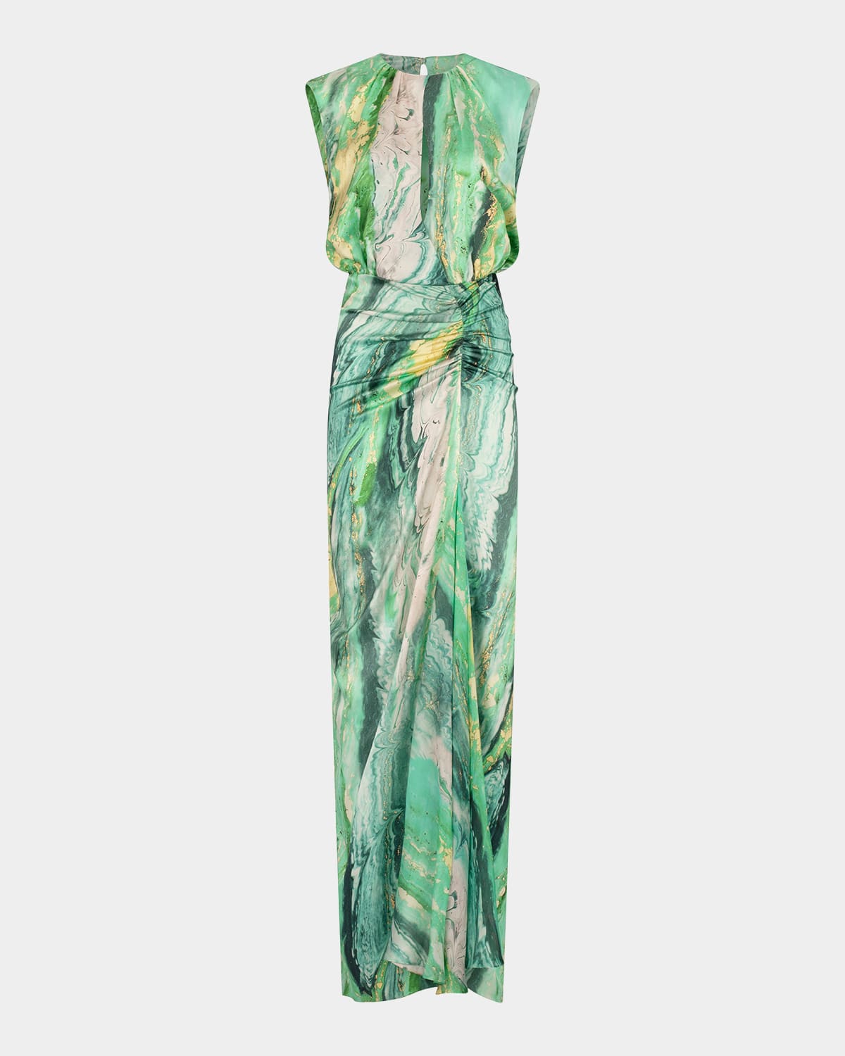Silvia Tcherassi Samaira Ruched Sleeveless Gown In Green Mable