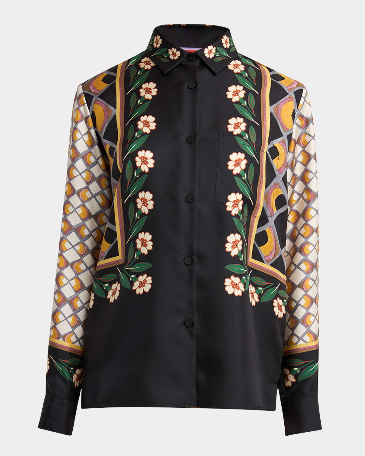La Doublej La Double J Graphic Print Silk Boy Shirt In Black
