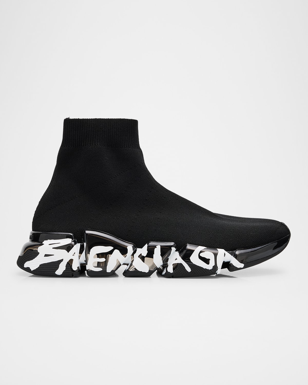 BALENCIAGA SPEED 2.0 KNIT GRAFFITI CLEAR-SOLE SNEAKERS 