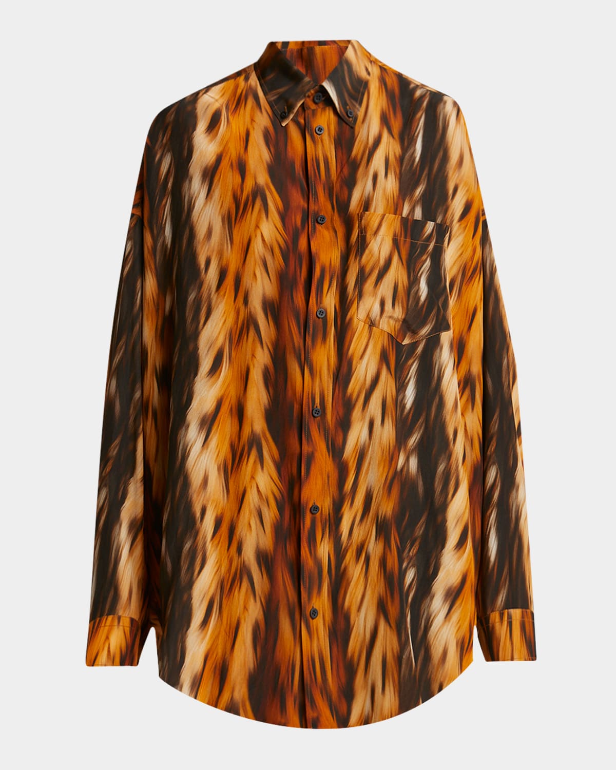 Balenciaga Fur Print Cocoon Silk Crepe Blouse In 2135 Brown