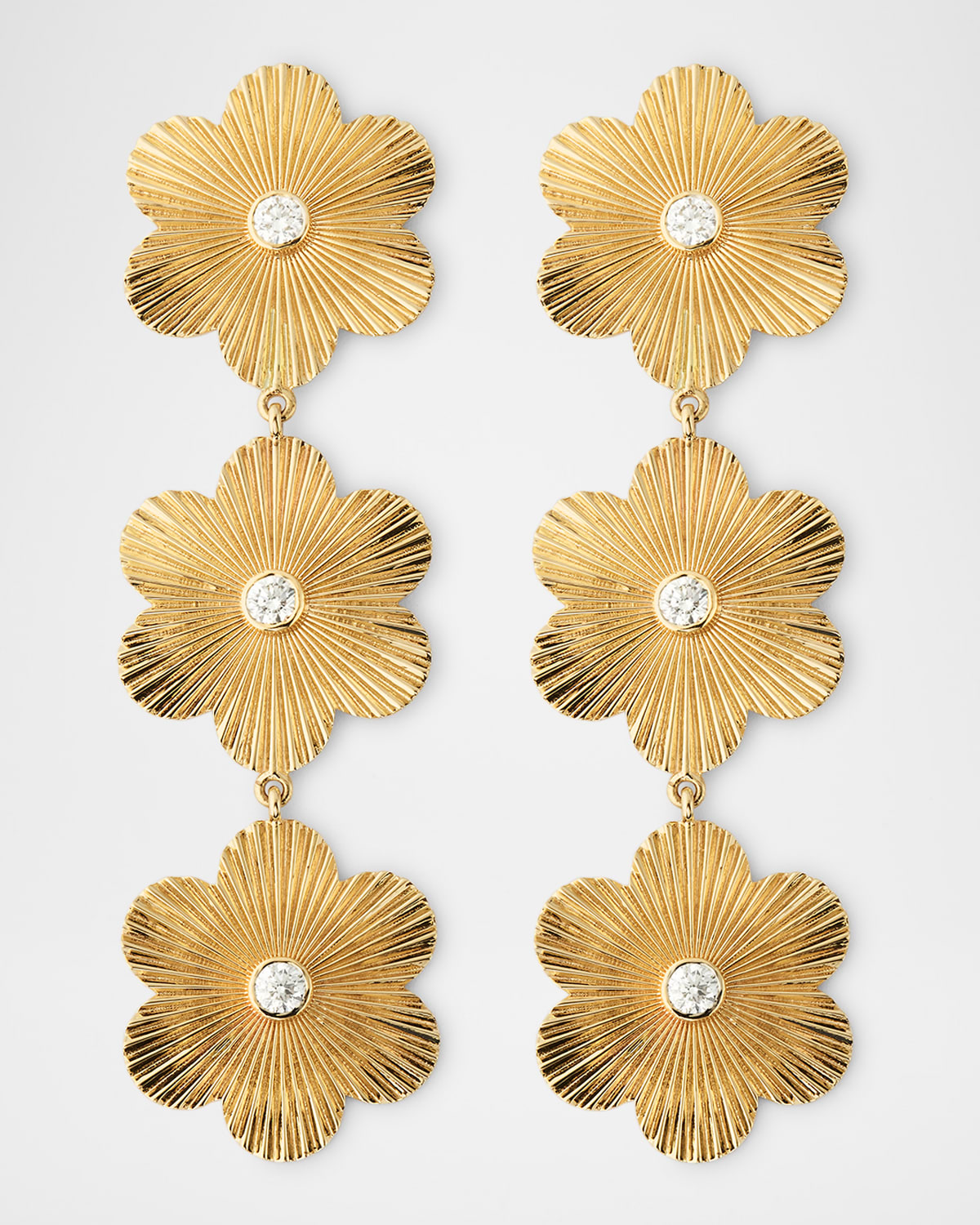 14K Yellow Gold Fluted Flower Diamond Earrings