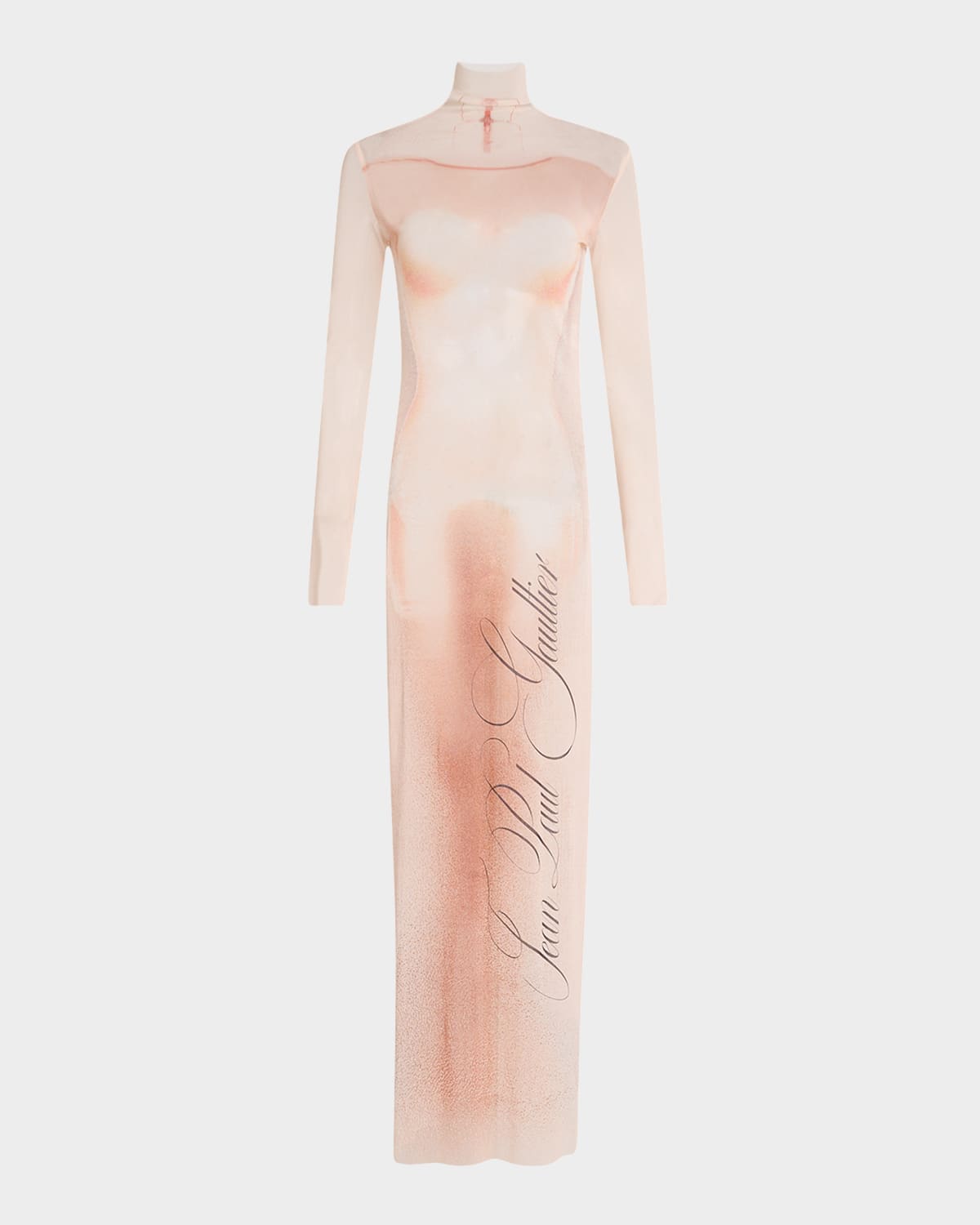 Shop Jean Paul Gaultier Le Classique Print Turtleneck Mesh Maxi Dress In Dusty Pink