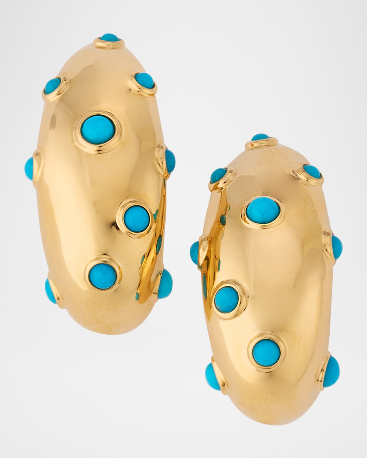 18K Yellow Gold Turquoise Huggie Hoop Earrings