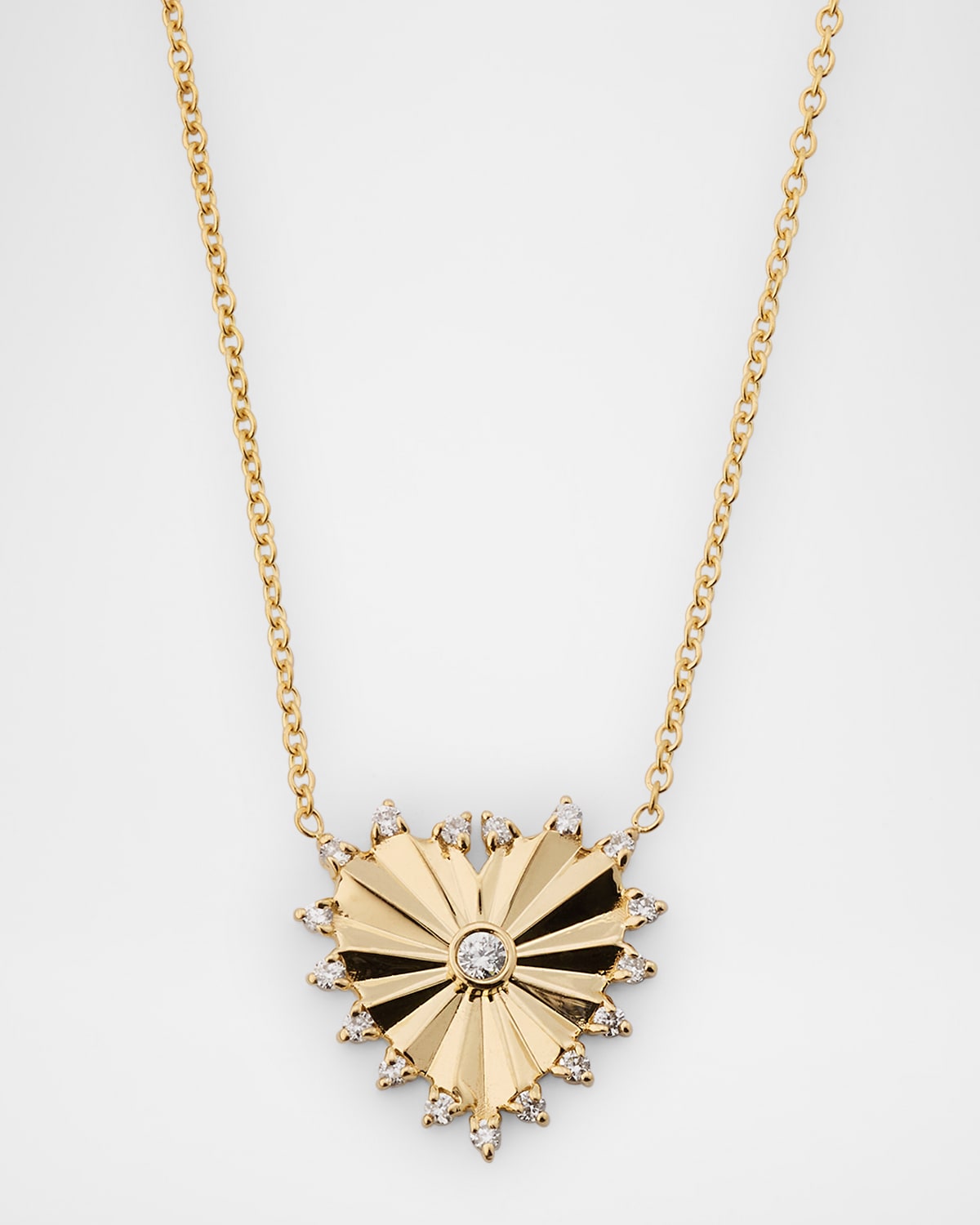 Diamond Framed Small Pleated Heart Pendant Necklace