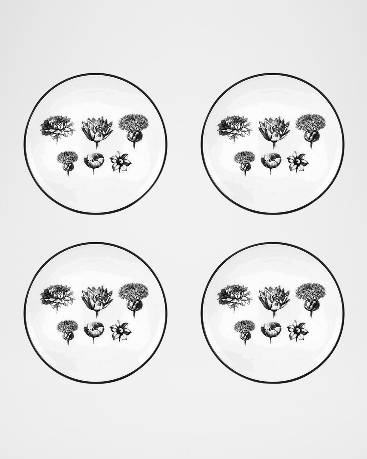 Christian Lacroix X Vista Alegre Herbariae Bread And Butter Plates, Set Of 4 In White/black
