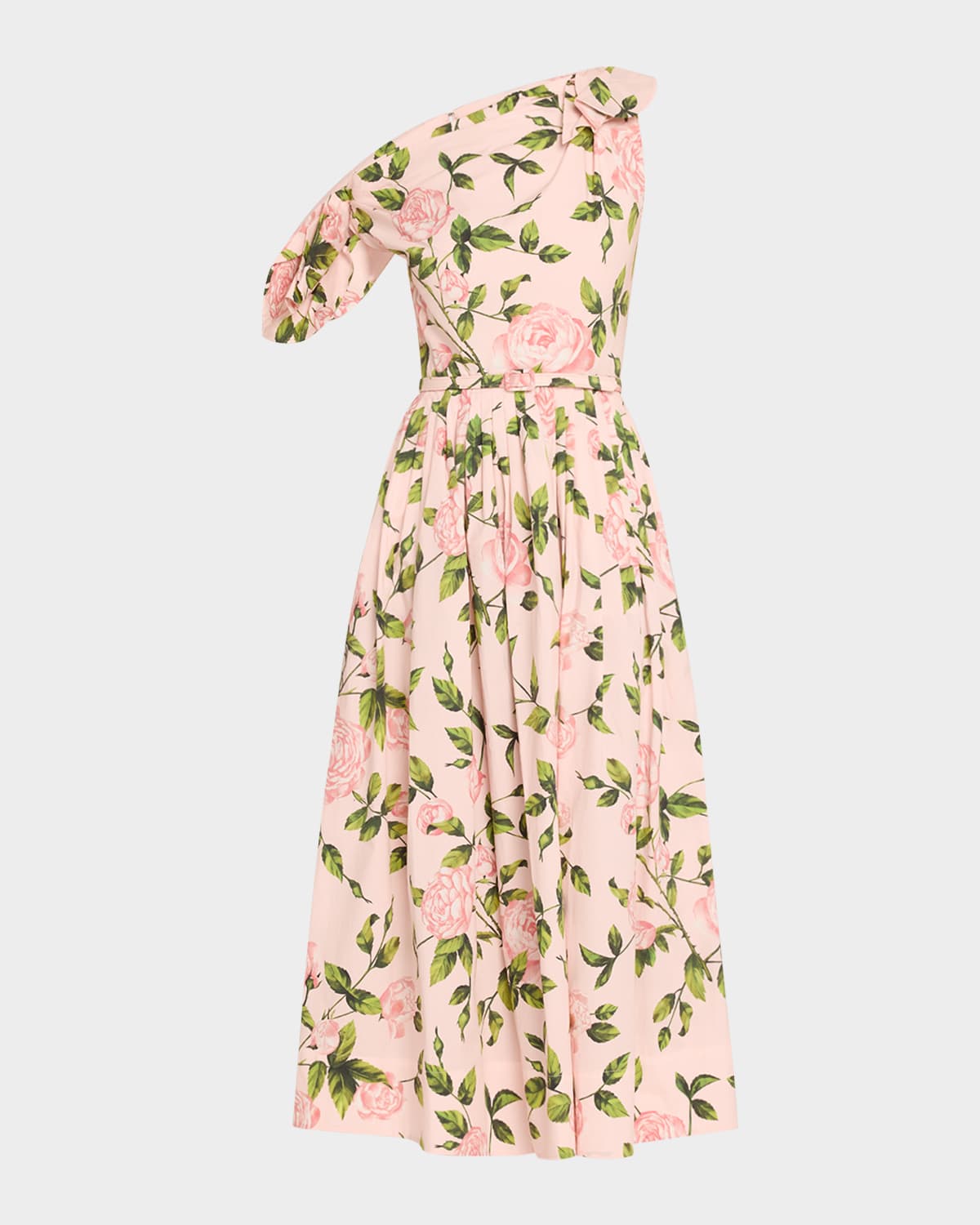Oscar De La Renta Tie Off-the-shoulder English Roses Poplin Midi Dress In Pinkblush