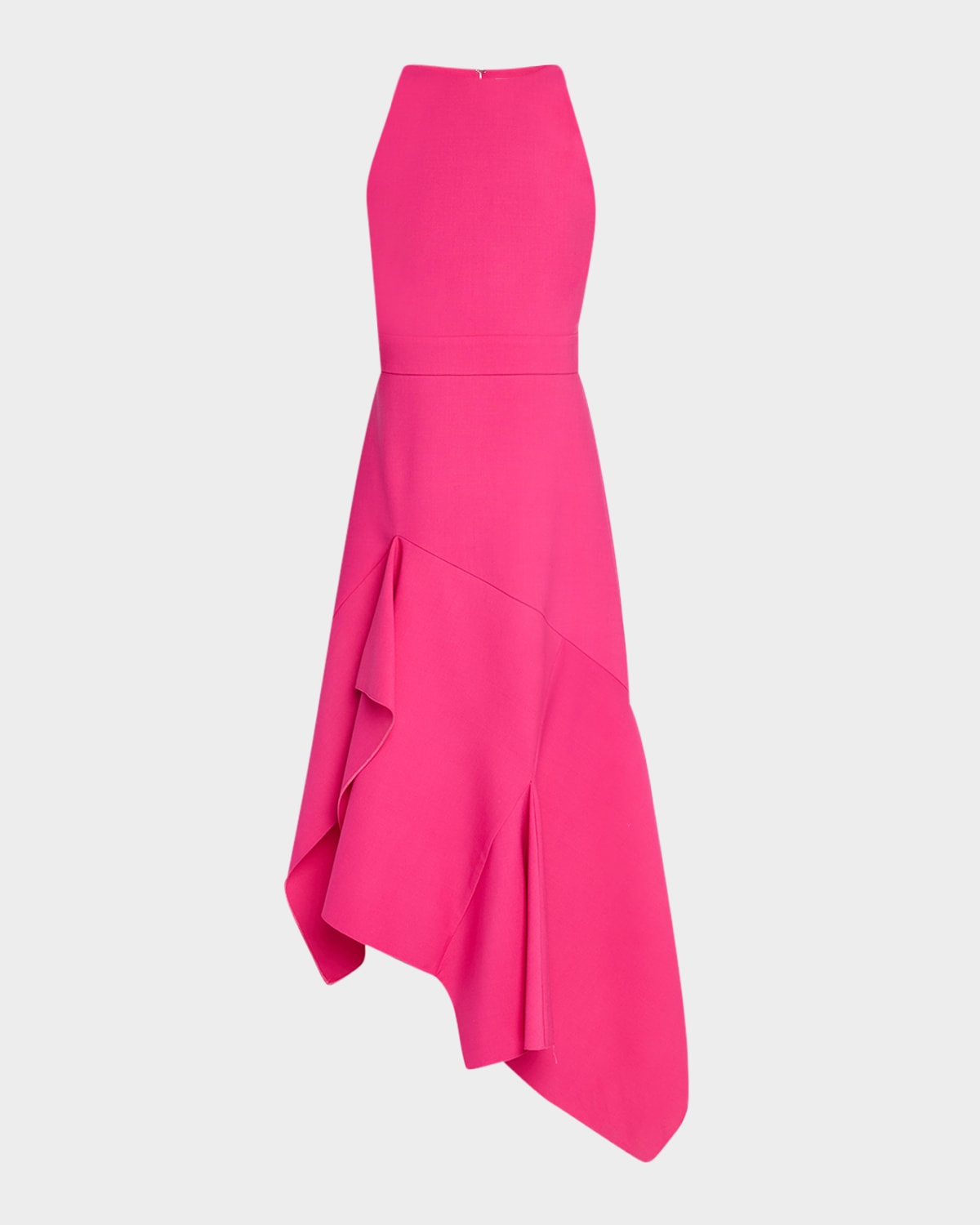 Oscar De La Renta Asymmetric Stretch-wool Midi Dress In Bright Pink