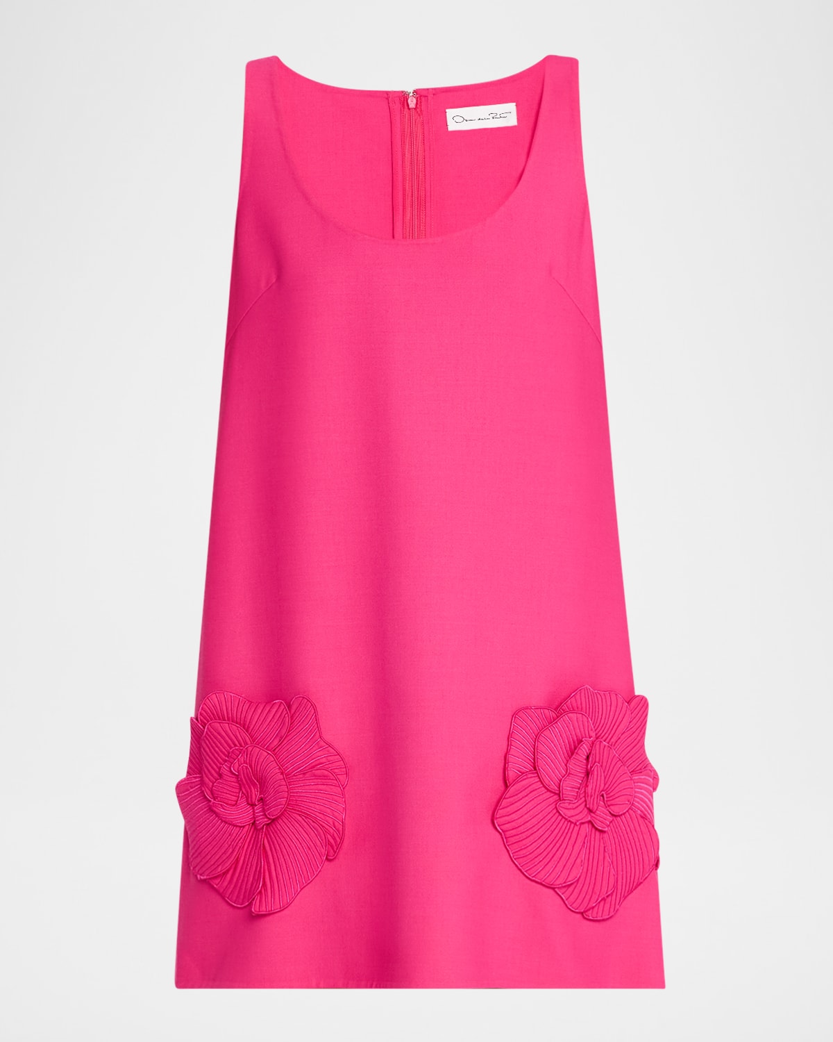 OSCAR DE LA RENTA FLORAL APPLIQUE SCOOP-NECK SLEEVELESS MINI DRESS 