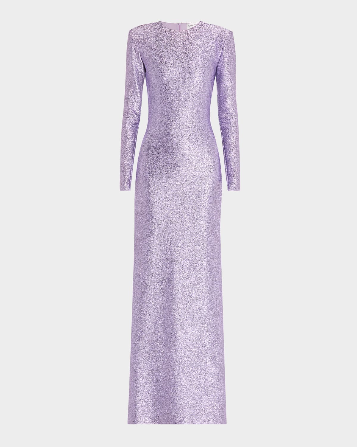 Oscar De La Renta Metallic Stretch Lame Strong-shoulder Gown In Lavender