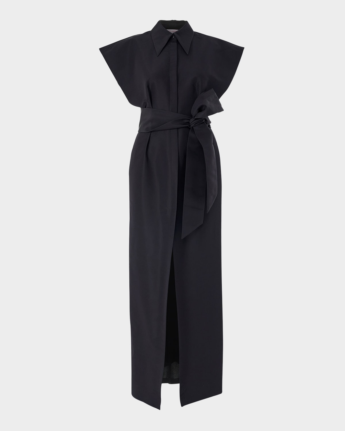 Carolina Herrera Cap Sleeve Silk Faille Column Trench Dress In Black