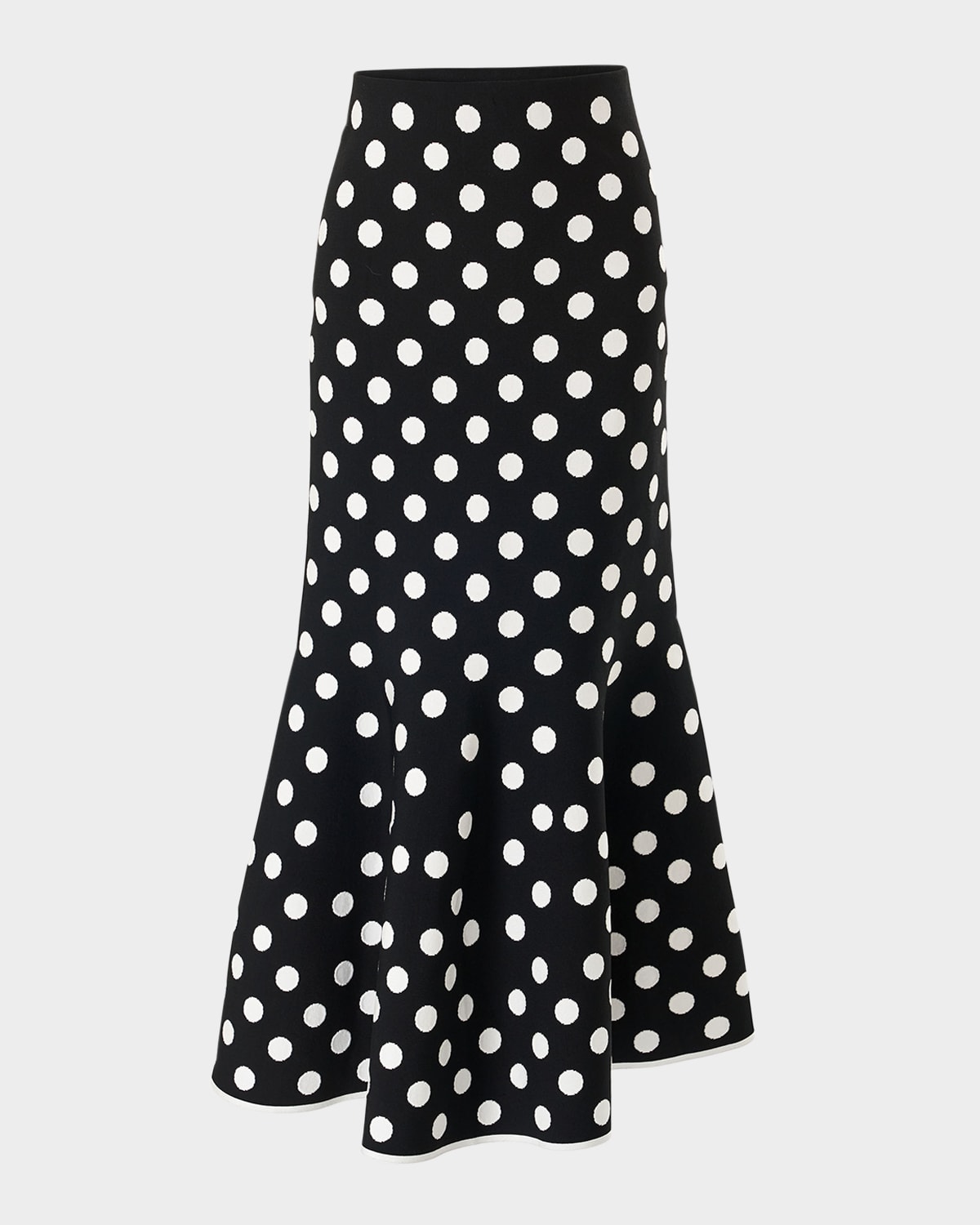 Shop Carolina Herrera Polka-dot Midi Trumpet Skirt In Blackwhite