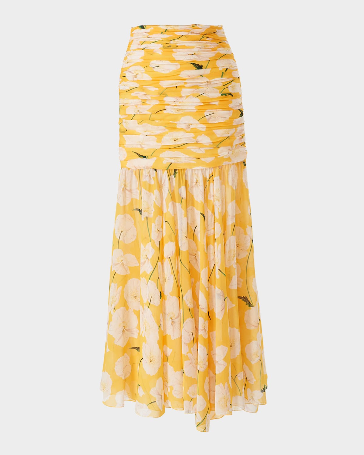 Carolina Herrera Flower Gathered Silk Midi Skirt