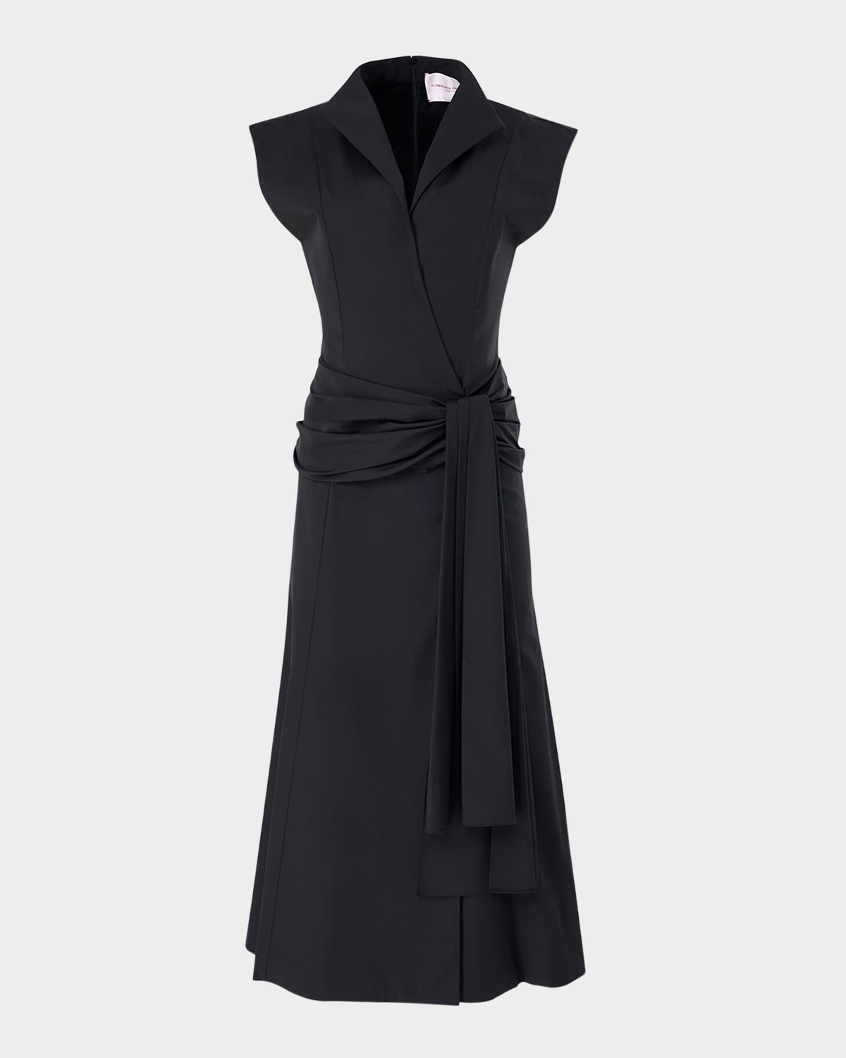 Cap-Sleeve Hip-Sash Midi Wrap Dress