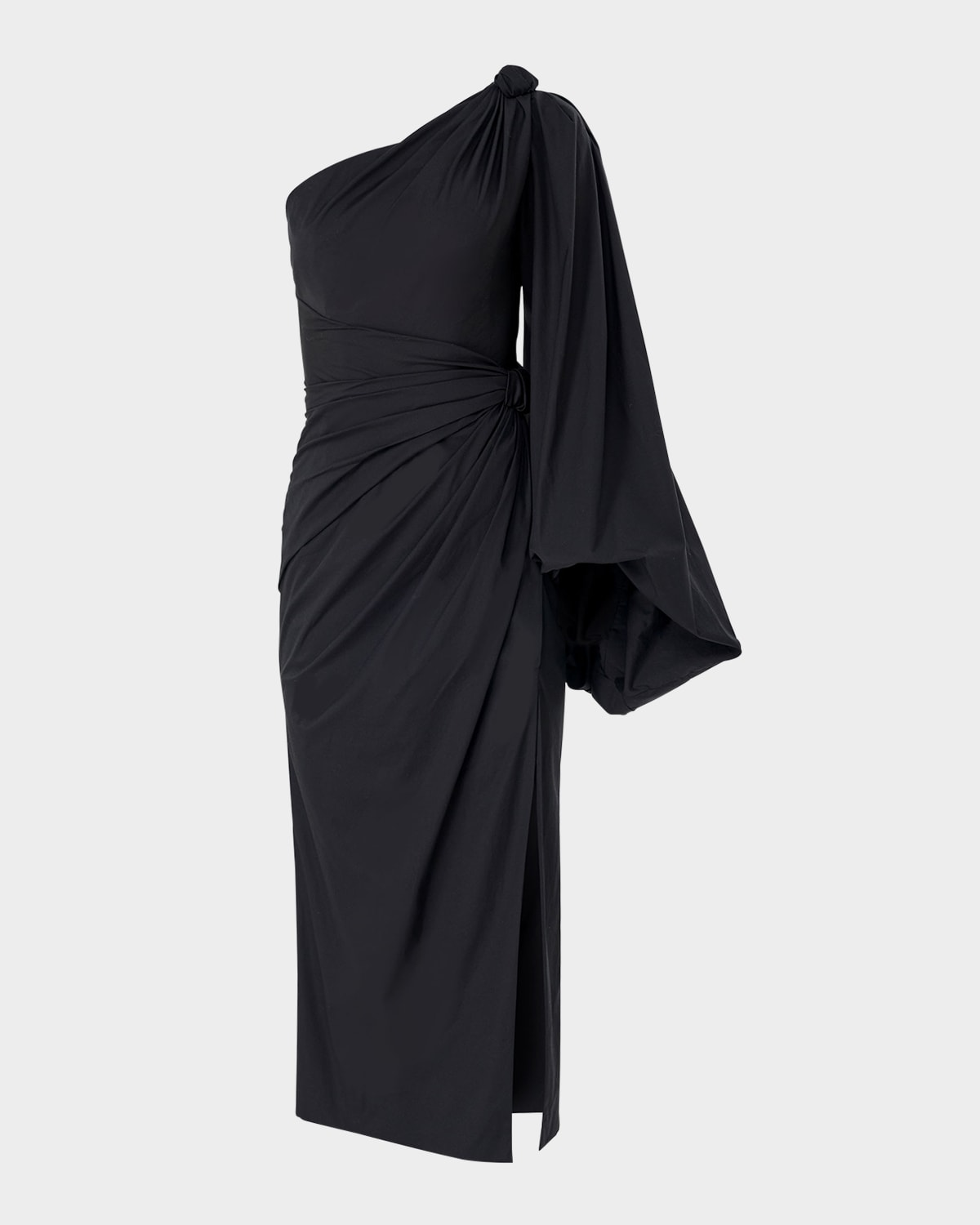 Shop Carolina Herrera One-shoulder Balloon-sleeve Midi Dress In Black